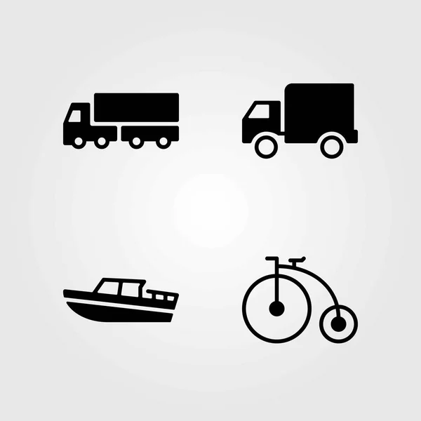 Conjunto de iconos vectoriales de transporte. bicicleta, camión y barco — Archivo Imágenes Vectoriales