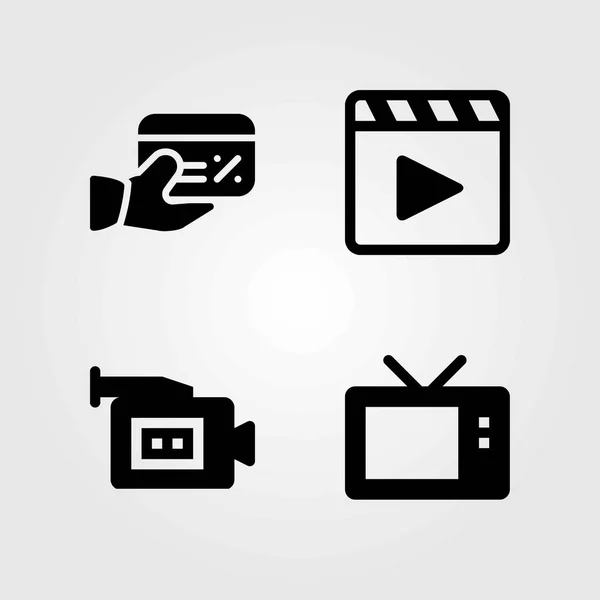Icone vettoriali tecnologiche impostate. videocamera, tv e televisione — Vettoriale Stock