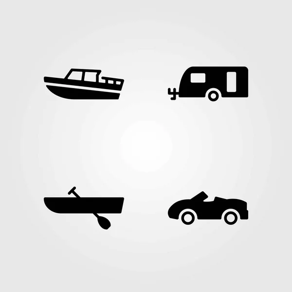 Közlekedési vektoros ikonok beállítása. evezés, autó és lakókocsi — Stock Vector