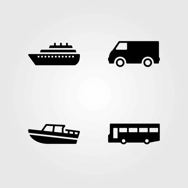 Vector iconen transportset. boot, schip en van — Stockvector