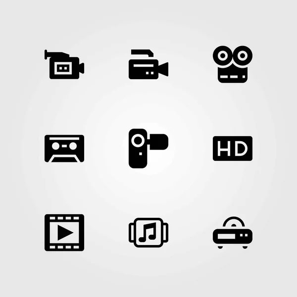 Conjunto de ícones vetoriais de tecnologia. leitor de filmes, camcoder e câmera de vídeo —  Vetores de Stock