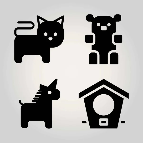 Animals Vektor Icon Set. Vogelhaus, Bär, Einhorn und Katze — Stockvektor