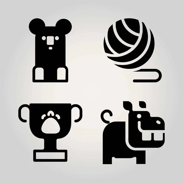 Állatok vector icon set. víziló, a trófeát, a labda és a koala — Stock Vector