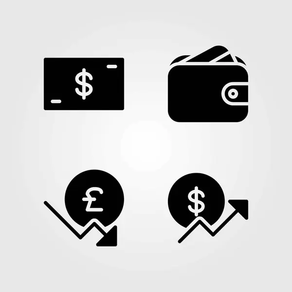 Peníze vektorové ikony set. dolar, peněženku a Libra šterlinků — Stockový vektor