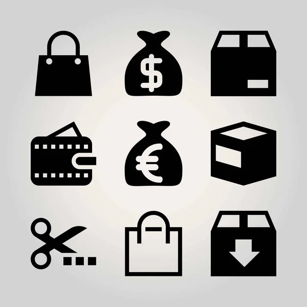 Shopping-Vektor-Symbol gesetzt. Paket, Schere, Tasche und Verkauf — Stockvektor