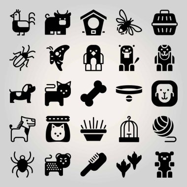 Hayvanlar Icon set vektör. kedi maması, kedi, tazı ve kemik