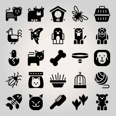 Hayvanlar Icon set vektör. yaka, Hamam böceği, kase ve arı