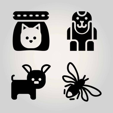 Hayvanlar Icon set vektör. maymun, köpek, kedi maması ve arı