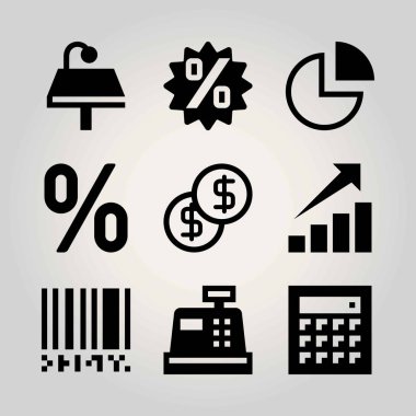 Teknoloji vektör Icon set. persentage, para çekme makinesi, grafik ve lamba