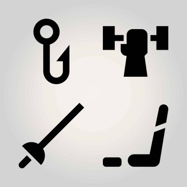 Spor vektör Icon set. Halter, basketbol, eskrim ve balıkçılık