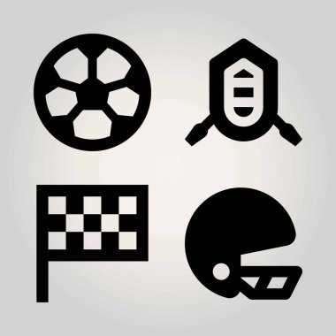 Spor vektör Icon set. Futbol, rafting, kask ve bayrak