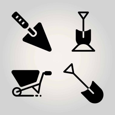 Bahçe vektör Icon set. el arabası, mala ve kürek