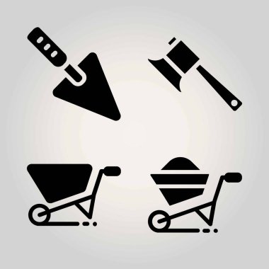 Bahçe vektör Icon set. Mala, el arabası ve balta