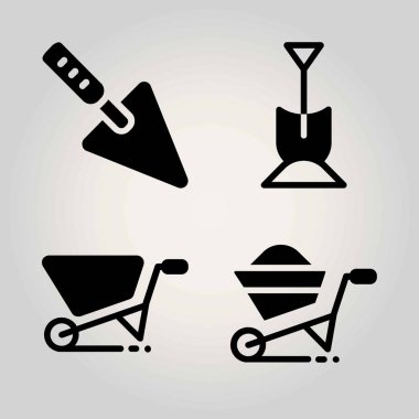 Bahçe vektör Icon set. kürek, mala ve el arabası