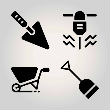Bahçe vektör Icon set. Mala, driller, kürek ve el arabası