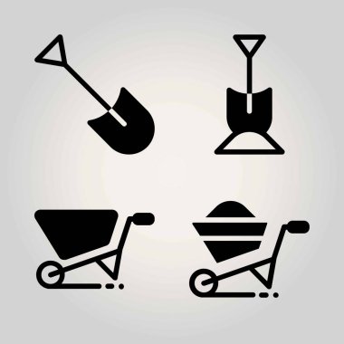 Tarım vektör Icon set. kürek ve el arabası