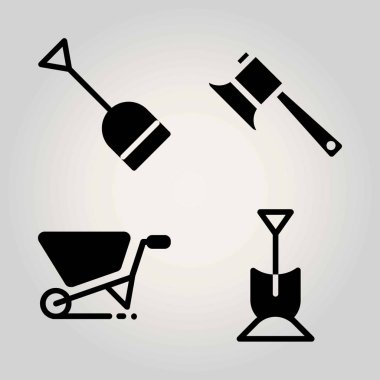 Bahçe vektör Icon set. el arabası, balta ve kürek