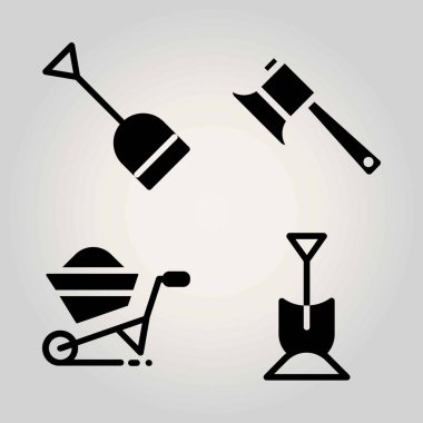 Bahçe vektör Icon set. el arabası, balta ve kürek
