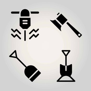 Bahçe vektör Icon set. Balta, kürek ve delici
