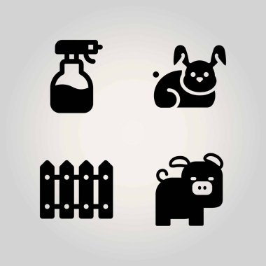 Çiftlik vektör Icon set. çit, püskürtme, domuz ve tavşan