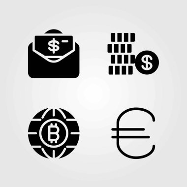 İşareti Icons set vektör. para, para ve euro