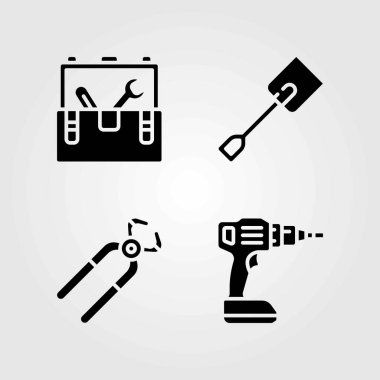 Araçlar Icons set vektör. Spade, pense ve Matkap