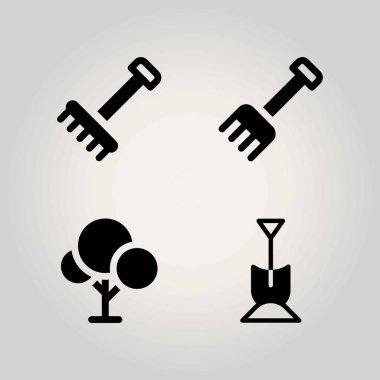 Tarım vektör Icon set. Komisyon, ağaç ve kürek