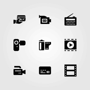 Teknoloji vektör simgeleri ayarlayın. film oyuncu, fotoğraf makinesi ve film rulo