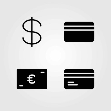 Banka vektör simgeler kümesi. Euro, kredi kartı ve Doları