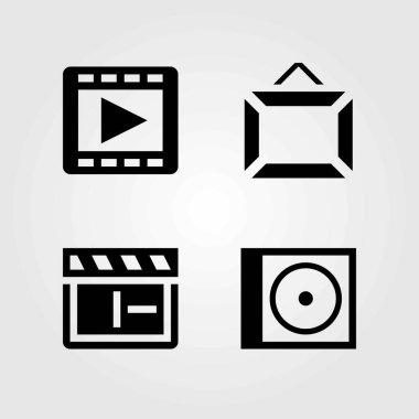 Multimedya vektör simgeler kümesi. Kompakt disk, film oynatıcı ve Klaket