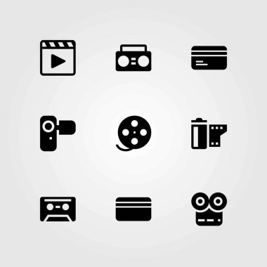 Teknoloji vektör simgeleri ayarlayın. Film player, kaset ve film rulo