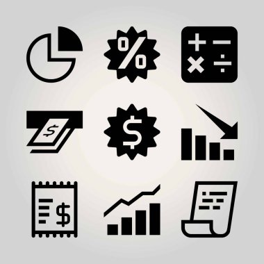 Teknoloji vektör Icon set. persentage, dolar, pasta grafiği ve nakit