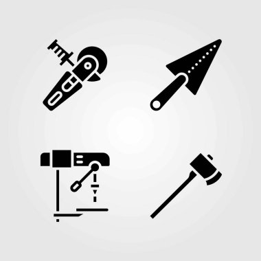 Araçlar Icons set vektör. güç testere, matkap ve mala