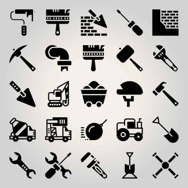 İnşaat vektör Icon set. kamyon, aracı, tüp ve traktör