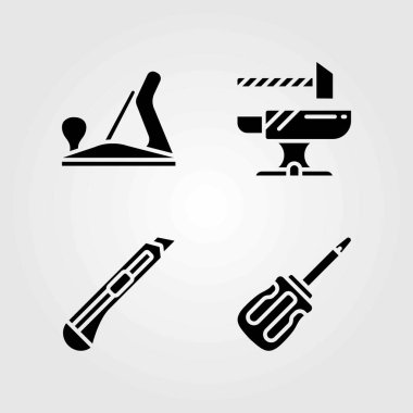 Araçlar Icons set vektör. tornavida, kesici ve örs