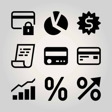Teknoloji vektör Icon set. kredi kartı, pasta grafik, kilit ve analytics