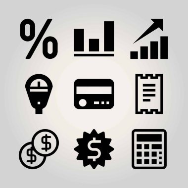 Teknoloji vektör Icon set. analutics, Doları, hesap makinesi ve para