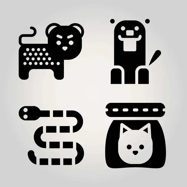 Animals Vektor Icon Set. Katzenfutter, Biber, Shake und Geparden — Stockvektor