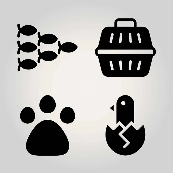 Zwierzęta wektor zestaw ikon. kurczak, Ławica, zwierząt przewoźnika i pawprint — Wektor stockowy