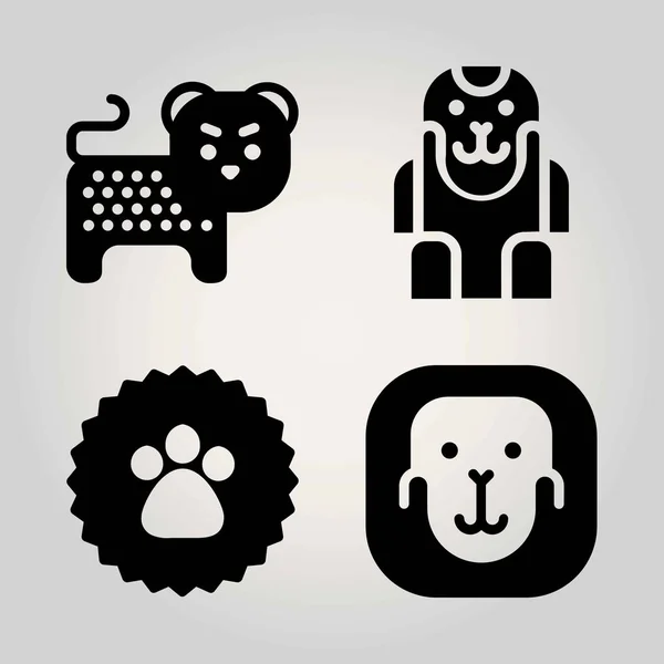 Набор векторных значков животных. обезьяна, гепард и наклейка на лапы — стоковый вектор