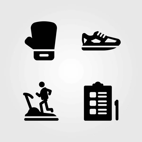 Набор векторных значков фитнеса. беговая дорожка, обувь и контрольный список — стоковый вектор