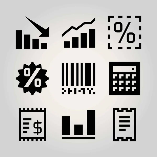 Teknik vector Ikonuppsättning. faktura, analytics, procentandel och kalkylator — Stock vektor