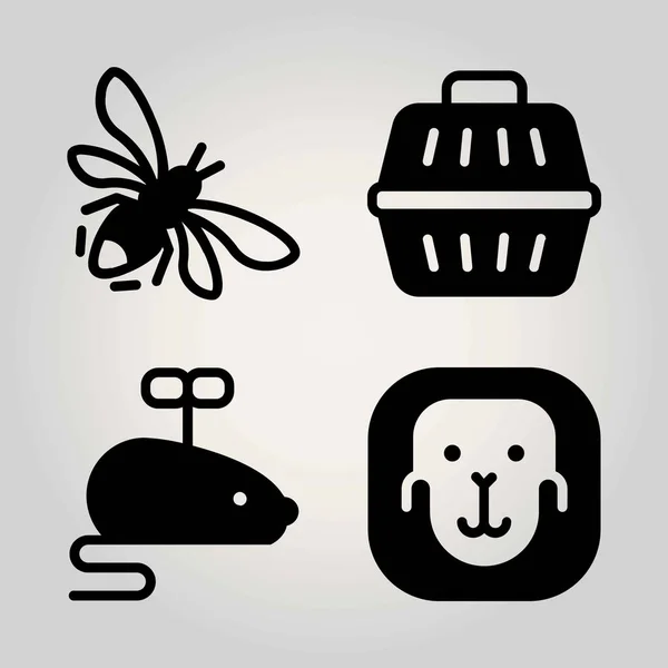 Zvířata vektor sadu ikon. zvířecí dopravce, včela, myš hračka a opice — Stockový vektor
