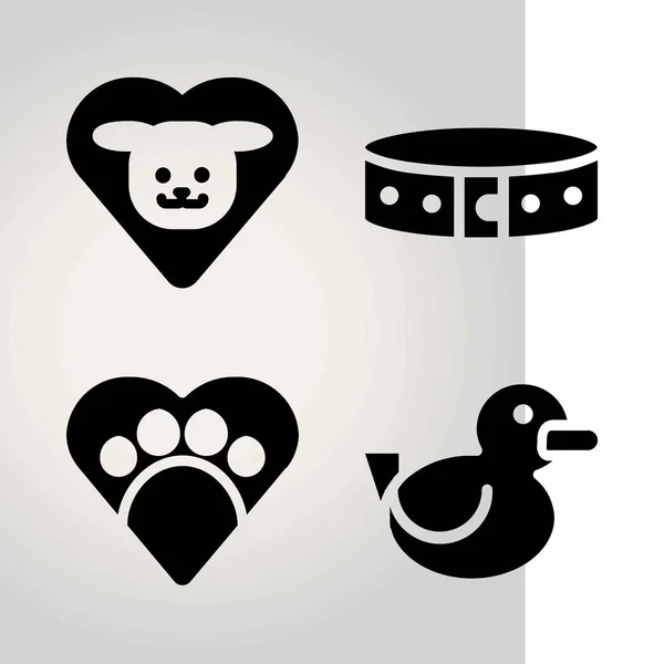 Animals Vektor Icon Set. Halsband, Herzpfote, Hund und Ente — Stockvektor
