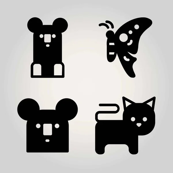 動物のベクトルのアイコンを設定。コアラ、猫と蝶 — ストックベクタ