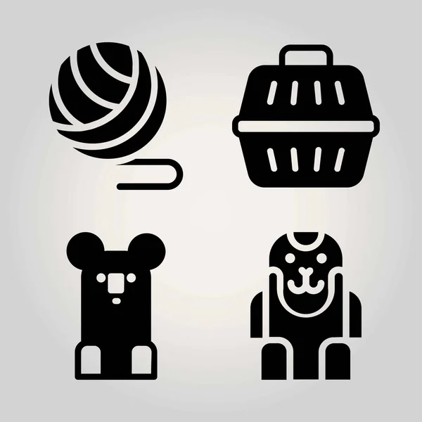 Állatok vector icon set. Ape, állati fuvarozó, labdát és koala — Stock Vector