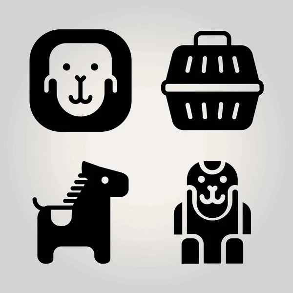 Animals Vektor Icon Set. Affe, Tierträger und Pferd — Stockvektor