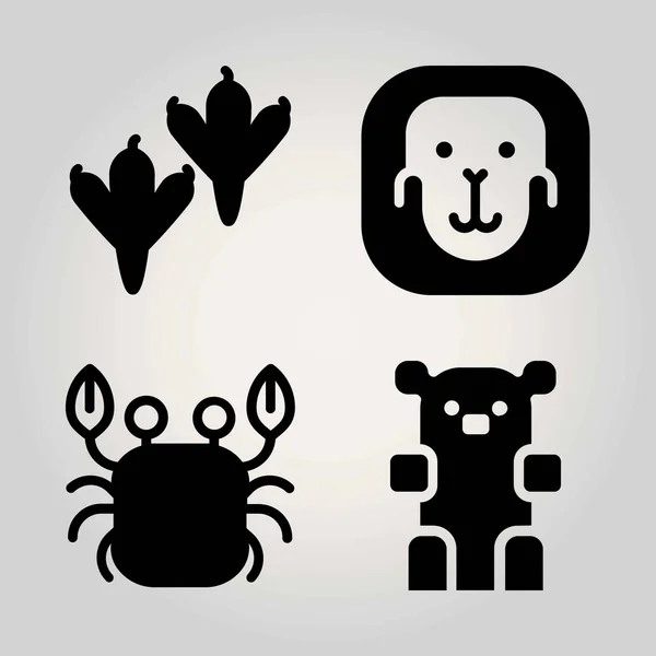 Animales vector icono conjunto. cangrejo, pájaro, oso y mono — Archivo Imágenes Vectoriales