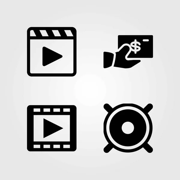 Botones vector iconos conjunto. reproductor de películas, dólar y altavoz — Vector de stock