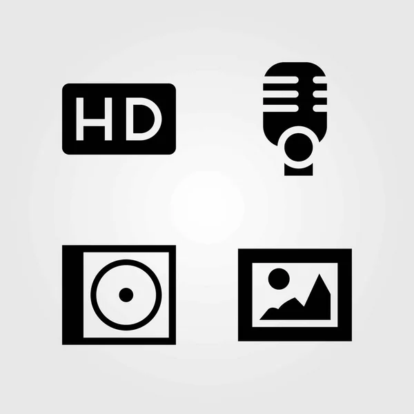 Multimedia vector icons set. picture, microphone and compact disk — Stock Vector